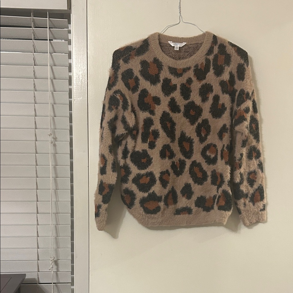 Time and Tru Tan Leopard Print Sweater
